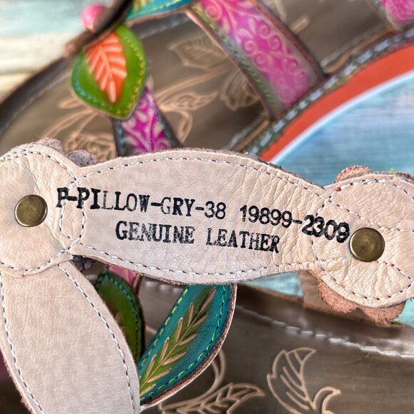 Spring Step L'Artiste Pillow Slide Sandals Womens Size 7.5-8 Gray Leather Floral - Picture 11 of 11